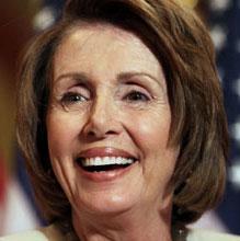 Nancy Pelosi smiles during her weekly news conference, June 5, 2008, on Capitol Hill. (AP Photo/Lauren Victoria Burke)