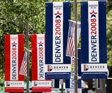 Banners advertising the Democratic National Convention line Denver's 16th Street Mall on Wednesday, Aug. 6, 2008.  (AP Photo/Ed Andrieski) 