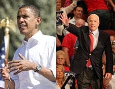 Barack Obama and John McCain on their campaign trails on September 15, 2008.