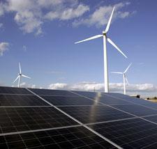 Large windmills and solar panels are seen Monday, Oct. 6, 2008, in Atlantic City, N.J. (AP Photo/Mel Evans)