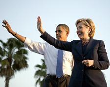 Hillary Clinton and Barack Obama at a rally in Steinbrenner Stadium in Tampa, Fl on Monday, October 20, 2008. (David Katz/Obama for America)