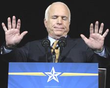 Sen. John McCain, R-Ariz., gestures as he delivers remarks during an election night rally in Phoenix Tuesday, Nov. 4, 2008. (AP Photo/Carolyn Kaster)