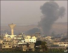 Smoke rises following an Israeli missile strike in the northern Gaza Strip, Dec. 30, 2008. (AP)