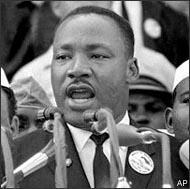 In this Aug. 28, 1963, photo Dr. Martin Luther King Jr. addresses marchers during his &quot;I Have a Dream&quot; speech at the Lincoln Memorial in Washington. (AP)