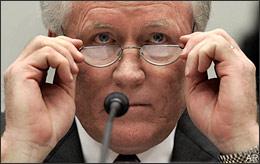 AIG Chairmen Edward Liddy looks over the top of his glasses prior to testifying on Capitol Hill in Washington, Wednesday, March 18, 2009, before the House Capital Markets, Insurance and Government Sponsored Enterprises subcommittee. (AP)