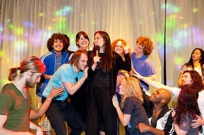 Diane Paulus (center) during a rehearsal for a gala performance of 'Hair.' (Michael J. Lutch)