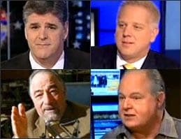 Clockwise from top left: Sean Hannity, Glenn Beck, Rush Limbaugh, Michael Savage.