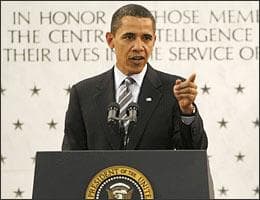 President Barack Obama speaks at the Central Intelligence Agency in Langley, Va., Monday, April 20, 2009. (AP)