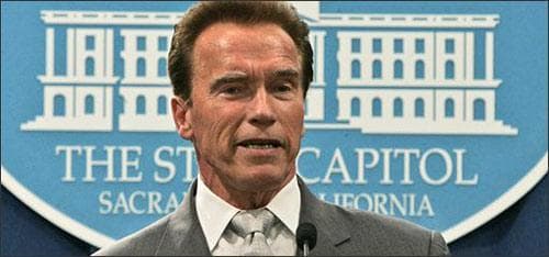 Gov. Arnold Schwarzenegger gestures as he discusses this revised state budget proposal for the coming fiscal year during a Capitol news conference in Sacramento, Calif., Thursday, May 14, 2009. Schwarzenegger called for laying off thousands of state employees and slashing billions from education to deal with a projected budget deficit that could go as high as $21.3 billion if voters reject the budget-related measures on next weeks special election ballot.(AP)