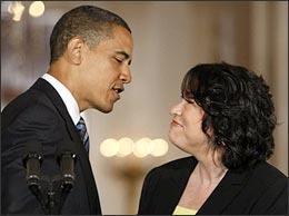 President Barack Obama introduces federal appeals court Judge Sonia Sotomayor, right, as his nominee for the Supreme Court, Tuesday, May 26, 2009, in an East Room ceremony of the White House in Washington. (AP)