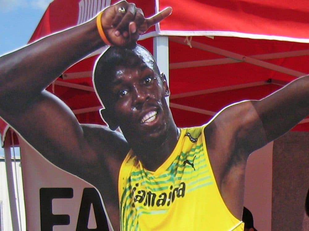 A cardboard cutout of Usain Bolt at Puma's Street Meet in Boston.  (Photo Credit:  Karen Given)
