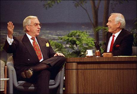 Talk show host Johnny Carson, right, with the show's announcer Ed McMahon during the final taping of the &quot;Tonight Show&quot; in Burbank, Calif., on May 22, 1992. McMahon died June 23, 2009, at Ronald Reagan UCLA Medical Center. (AP Photo)