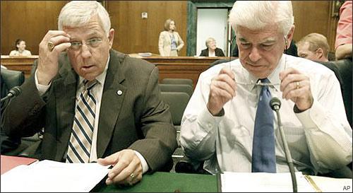 Acting Senate Health, Education, Labor and pensions Committee Chairman Sen. Christopher Dodd, D-Conn., right, and the committee's ranking Republican Sen. Mike Enzi, R-Wyo., are seen on Capitol Hill in Washington, Tuesday, June 23, 2009, during the committee's markup on health care legislation. (AP)