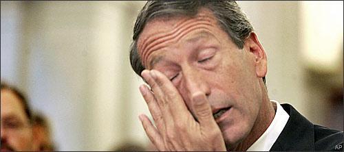 South Carolina Gov. Mark Sanford wipes his tears as he admitted to having an affair during a news conference in Columbia, S.C Wednesday, June 24, 2009, and said he is resigning as chairman of the Republican Governors Association. &quot;I spent the last five days crying in Argentina,&quot; Sanford said. (AP)