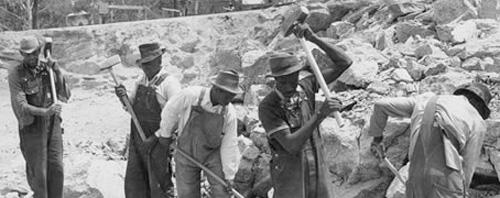 Breaking rocks, 1930s, unknown location. From the author's website (www.slaverybyanothername.com).