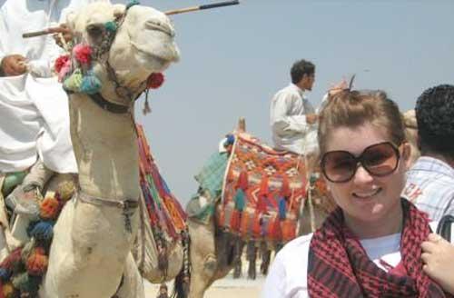 Student Alyssa Lanz poses for a snapshot in Egypt while studying at the American University in Cairo, taking classes in Arabic and political science, and working with New Women's Foundation, a research center in Cairo focusing on women's rights. (Photo courtesy of Maya Frost)