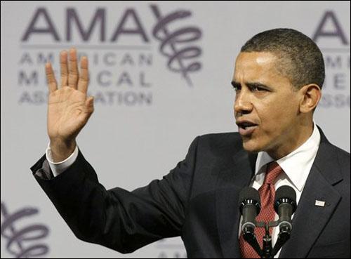President Barack Obama addresses the American Medical Association during their annual meeting on Monday. (AP)