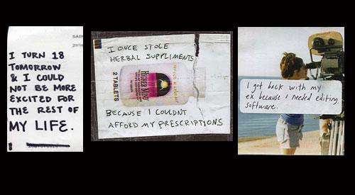 A selection of postcards taken from the Web site www.postsecret.com.