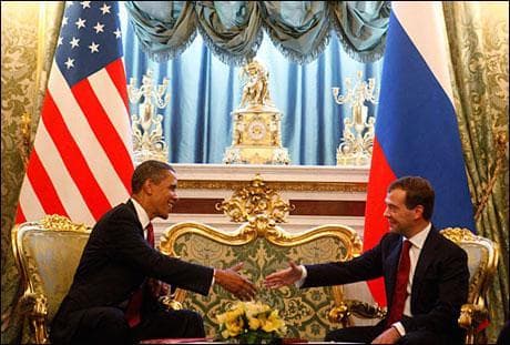 President Barack Obama meets with Russia's President Dmitry Medvedev at the Kremlin in Moscow, Monday. (AP Photo)