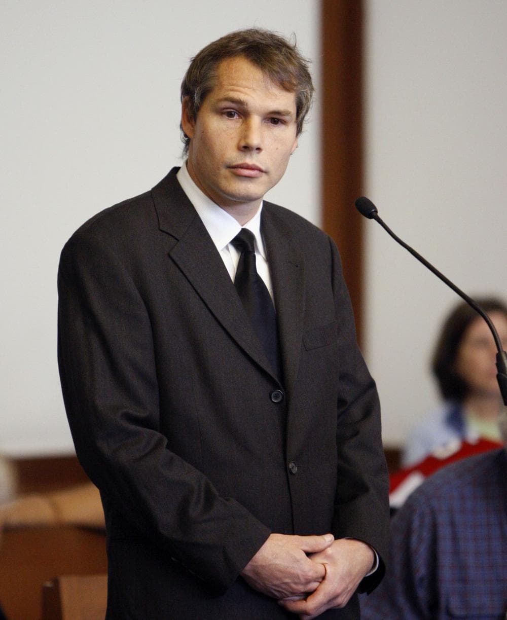 Artist Shepard Fairey stands in Boston Municipal Court on Friday during a status hearing in connections with 13 vandalism charges around Boston. (AP Photo)