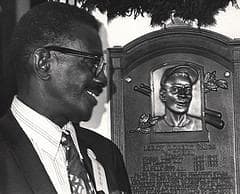 Satchel Paige at Hall of Fame introduction, 1971.  (courtesy of National Baseball Hall of Fame Library)