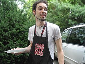 Matthew Ebel hosted his VIP barbecue at home in Wellesley this week. (Andrea Shea/WBUR)