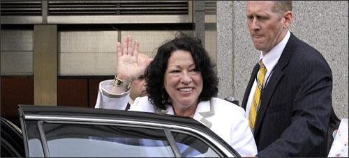 Sonia Sotomayor waves as she leaves Manhattan Federal Court, Thursday, Aug. 6, 2009 in New York. Sotomayor won confirmation Thursday as the nation's first Hispanic Supreme Court justice, a history-making Senate vote that capped a summer-long debate heavy with ethnic politics and hints of high court fights to come. (AP)