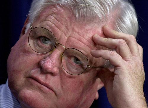 Sen. Edward Kennedy listens to fellow Democrats criticize the House economic stimulus package passed earlier, during a Washington news conference in the Capitol on Thursday, Dec. 20, 2001. Kennedy has died after battling a brain tumor, his family announced early Wednesday, Aug. 26, 2009. (AP)