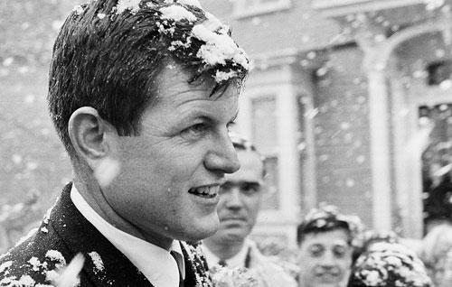 Sen. Edward M. Kennedy joined South Boston's St. Patrick's Day parade on March 17, 1964. Inclement weather failed to dampen the spirits. (AP)