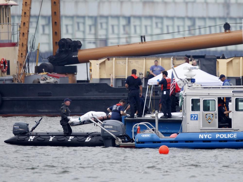 Emergency responders recovered a body from the Hudson River as seen from Hoboken, N.J., Sunday. (AP)
