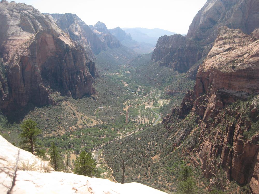 View off the side of Angels Landing in Zion National Park, Utah