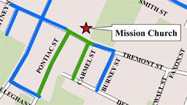 DETAIL (PDF): Road restrictions around Mission Church, where Sen. Kennedy's funeral will be held