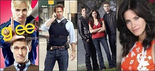 Left to right: Advertisement for &quot;Glee&quot; on Fox; Joseph Fiennes in ABC's “FlashForward”; the CW's &quot;The Vampire Diaries&quot;; and Courtney Cox in “Cougar Town.&quot;