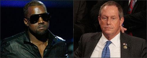 Kanye West, left, at the MTV Music Video Awards. Rep. Joe Wilson (R-SC) on the floor of the House of Representatives on Sept. 9, 2009.