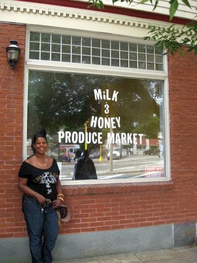 Dorchester entrepreneur Kafi Dixon used the Boston Public Library's business branch to research starting her own neighborhood produce store. But success stories like hers are not common enough for the library president's liking. (Curt Nickisch/WBUR)