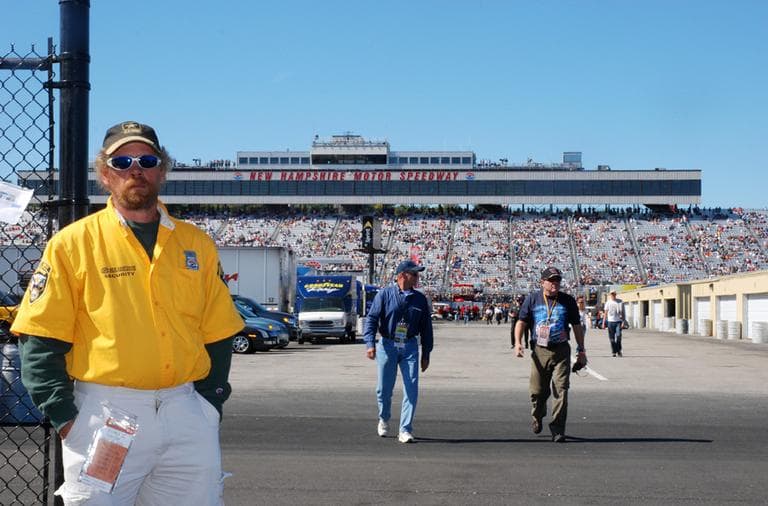 Larry Blakely works security for the speedway. (Andrew Phelps/WBUR)