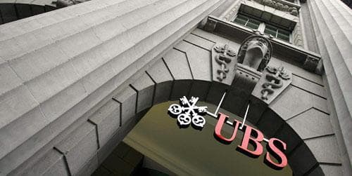 The logo of Swiss Bank UBS on Zurich's Bahnhofstrasse in January 2008. (AP)