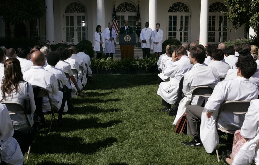 President Obama addresses doctors from across the country on Monday in the Rose Garden of the White House. (AP)