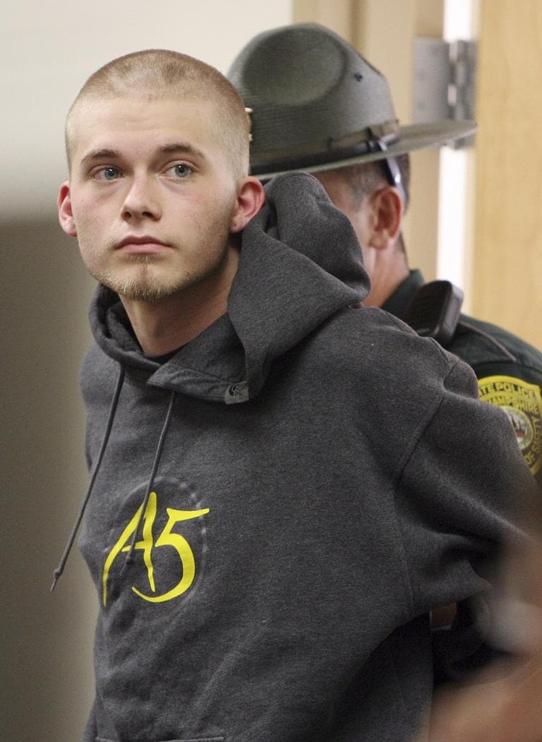 Quinn Glover, 17, arrives for his arraignment in District Court in Milford, N.H., Oct. 6. Glover is one of four teenagers charged in an burglary and attack that left Kimberly Cates dead and seriously injuring her daughter. (AP) 