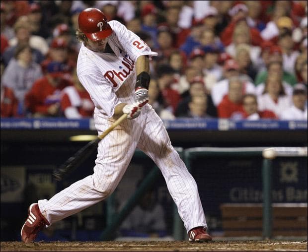 Jayson Werth swings on a pitch to hit a solo home run against Los Angeles Dodgers&#039; Hong-Chih Kuo in the seventh inning on Wednesday. (David J. Phillip/AP)