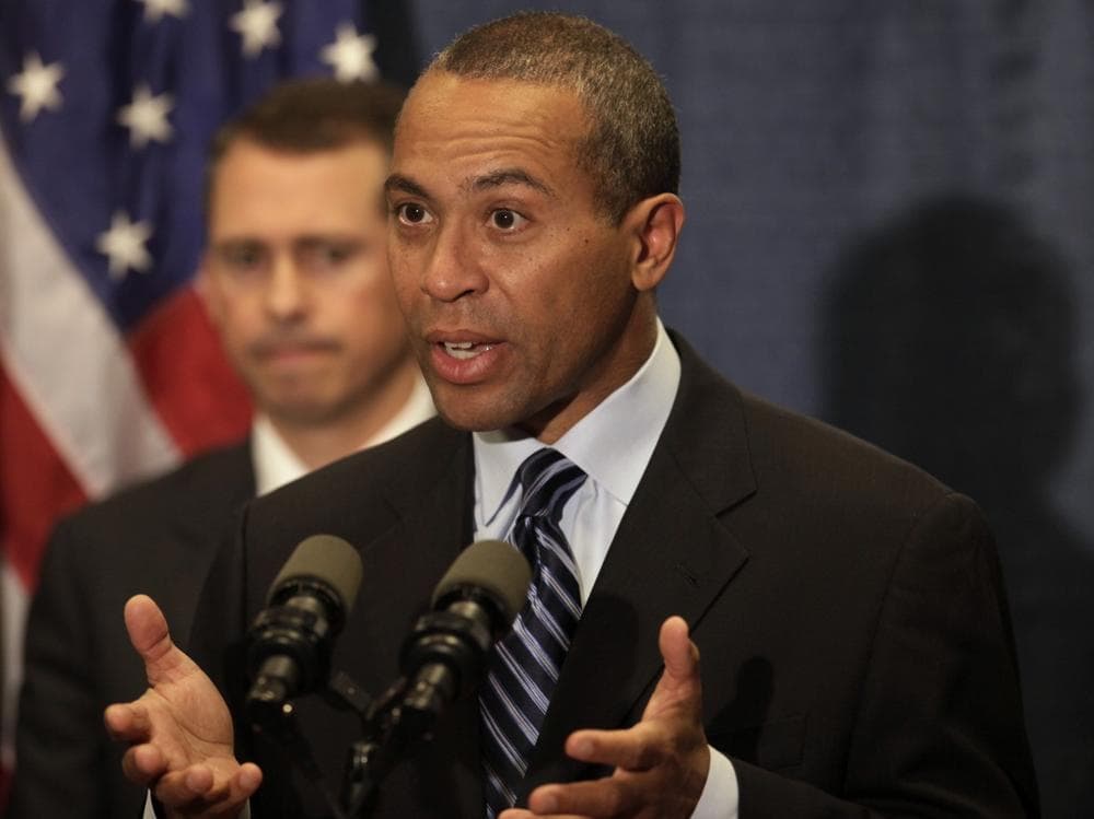 Gov. Deval Patrick outlines his plan to close the state's $600 million budget gap during a news conference Thursday in Worcester. (AP)