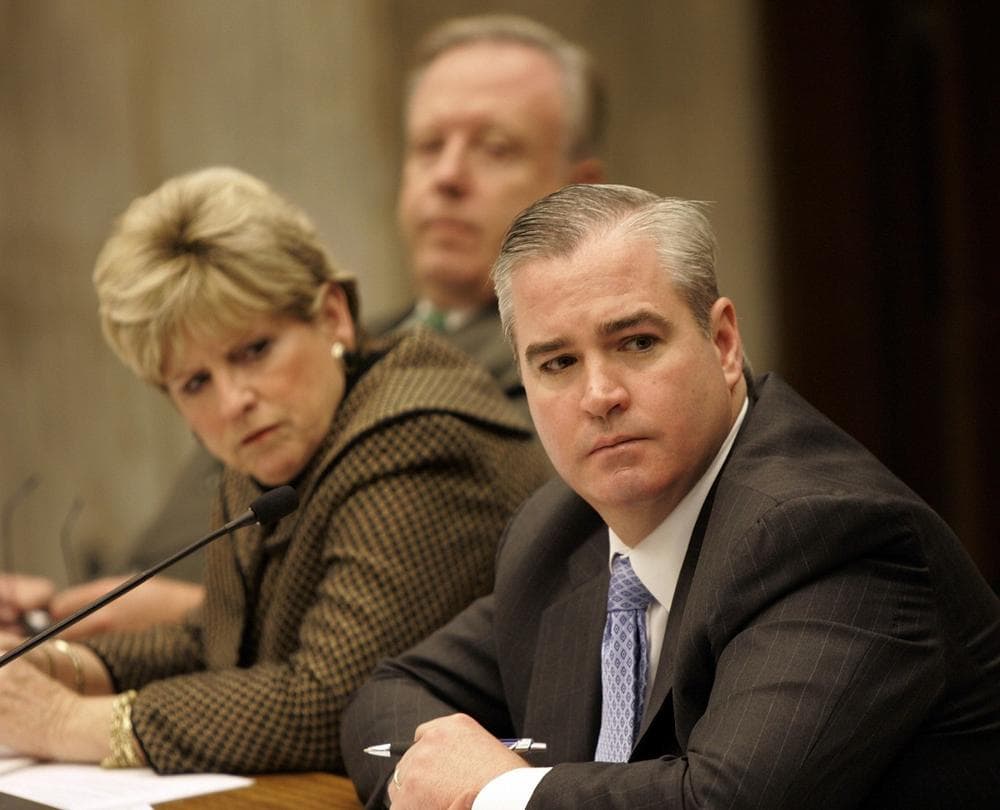 Michael Flaherty, and fellow City Councilor Maureen Feeney, during a hearing at City Hall in Boston in 2006. (AP)