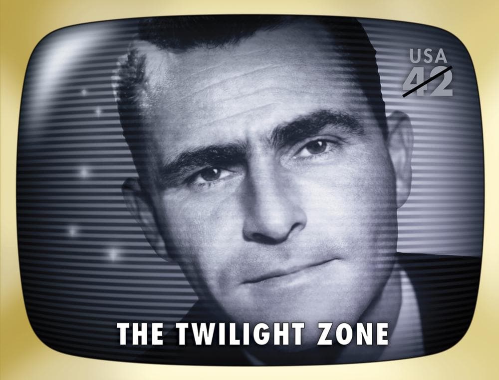 This undated image provided  by the U.S. Postal Service shows a 2009 postage stamp honoring &quot;The Twilight Zone&quot; television show. (AP Photo/USPS)