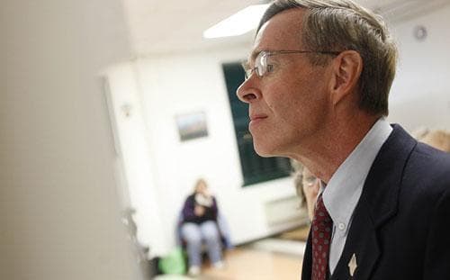 Conservative Party congressional candidate Doug Hoffman waits to vote at the town hall in Lake Placid, N.Y. on Tuesday, Nov. 3, 2009. (AP)