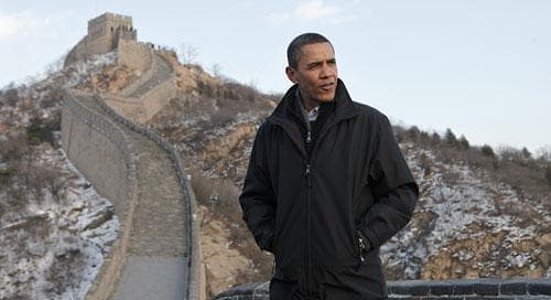 President Barack Obama tours the Great Wall in Badaling, China, on Wednesday, Nov. 18, 2009. (AP)