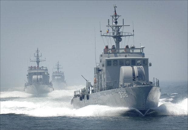 This undated photo released by the South Korea Navy on Tuesday shows South Korean Navy patrol boats, the same type of South Korean boats that involved in a naval clash with a North Korean ship, engage in an exercise in the West Sea, South Korea. (AP)
