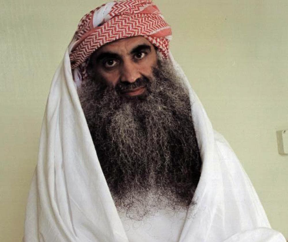 This photo downloaded from the Arabic language Internet site www.muslm.net and purporting to show a man identified by the Internet site as Khalid Sheik Mohammed, the accused mastermind of the Sep. 11 attacks, is seen in detention at Guantanamo Bay, Cuba. The picture was allegedly taken in July 2009 by the International Committee of the Red Cross (ICRC) and released only to the detainee's family under a new policy allowing the ICRC  to photograph Guantanamo inmates, ICRC spokesman Bernard Barrett said Wednesday, Sept. 9, 2009. (AP Photo/www.muslm.net)