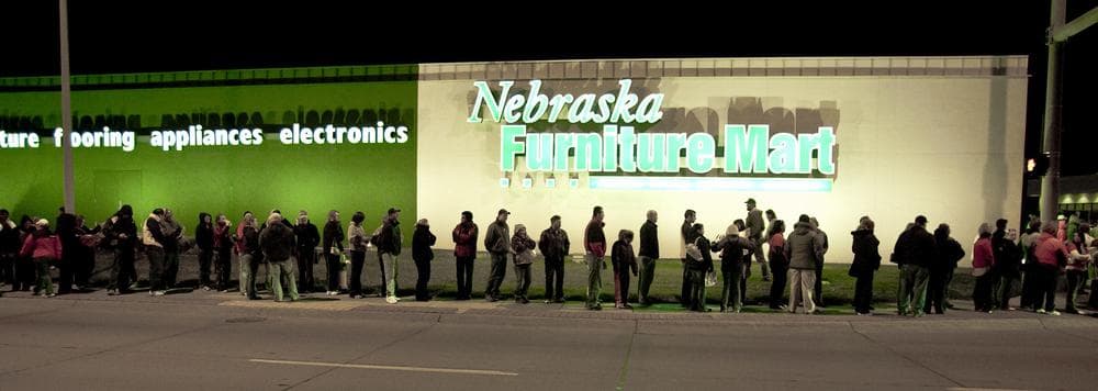Shoppers form a line as they wait for the doors to open at the Nebraska Furniture Mart, in Omaha, Neb., Friday, Nov. 27, 2009, on Black Friday.(AP)