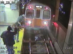 MBTA security cameras caught the close call at North Station. (MBTA)