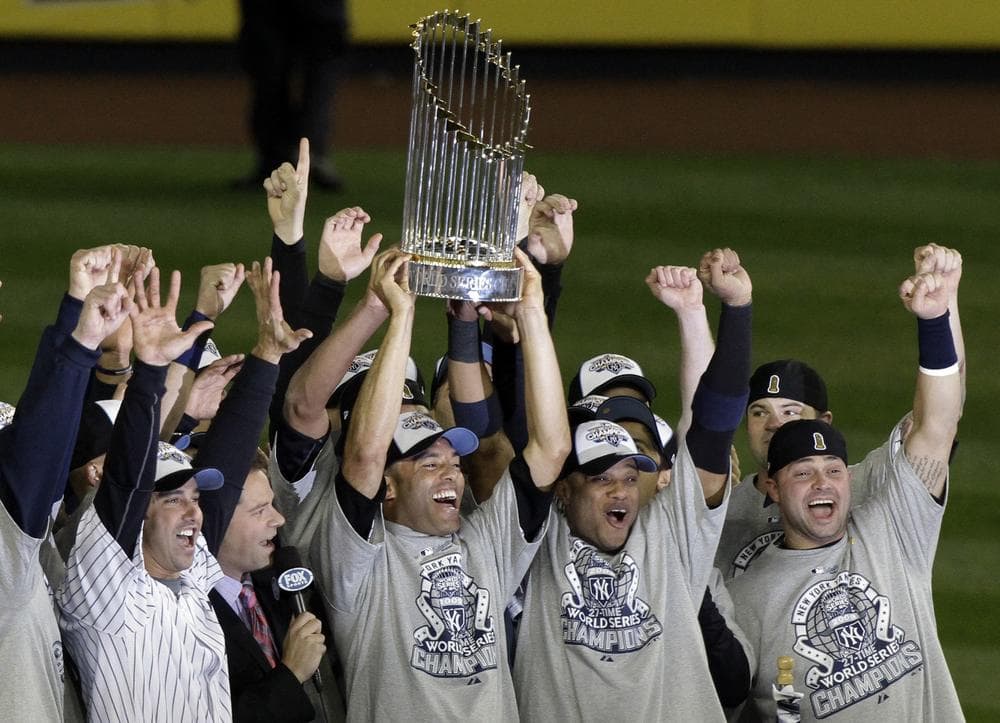 The Yankees celebrate the franchise's 27th World Series title.